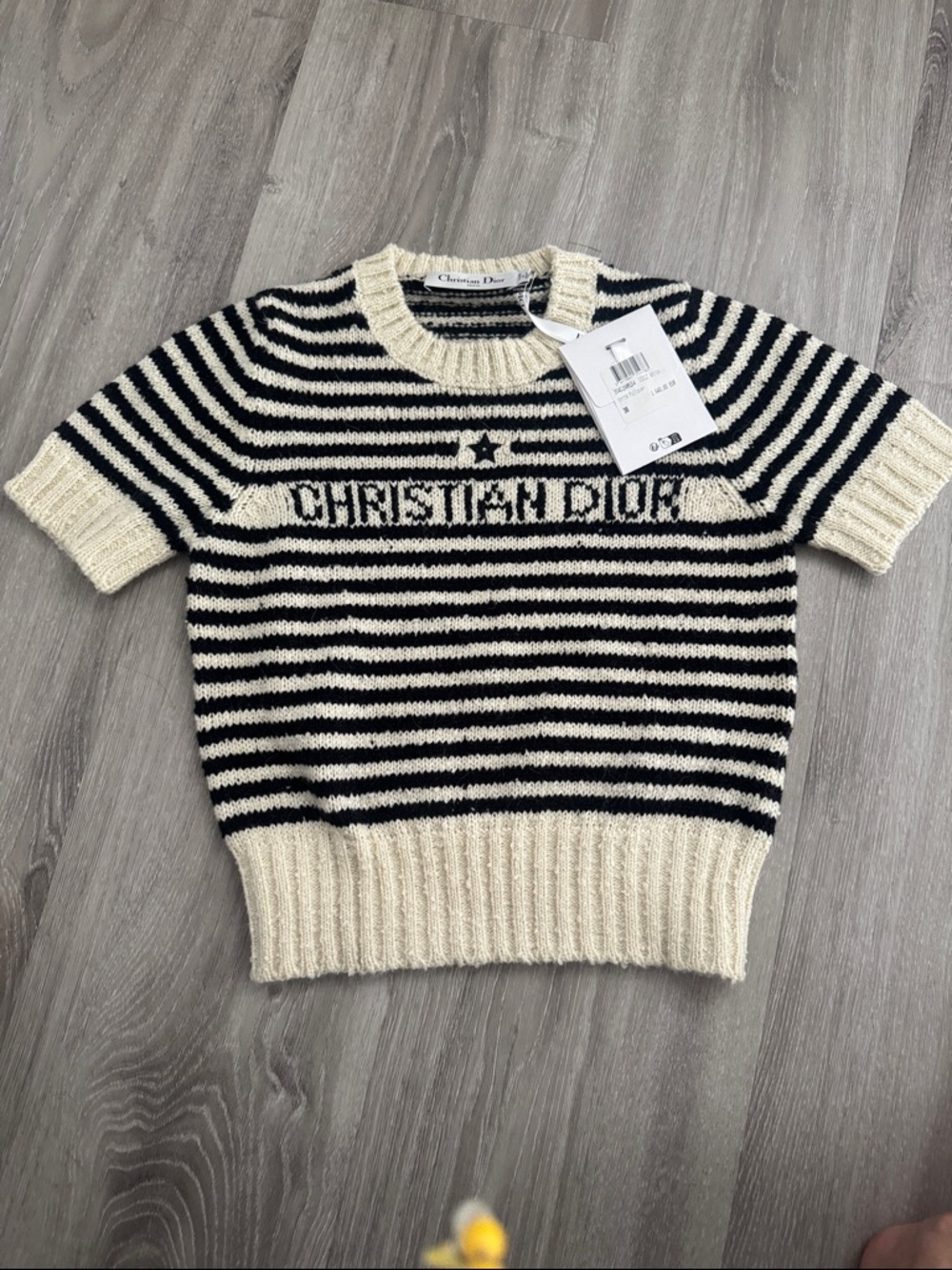 Dior Striped Short-Sleeve Crewneck Sweater in Black and Cream